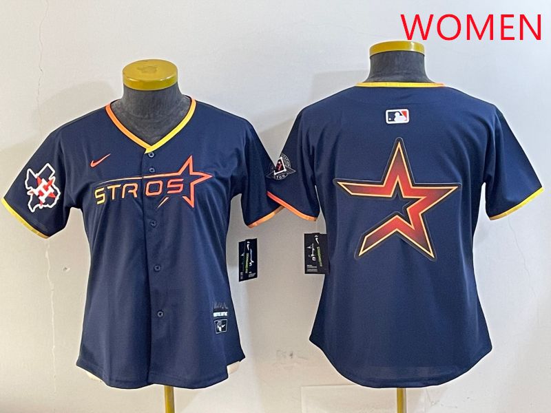 Women Houston Astros Blank Drak Blue Three generations Joint Name 2025 Nike MLB Jersey style 12->women mlb jersey->Women Jersey
